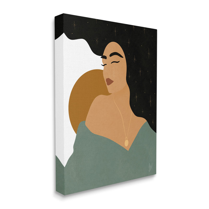 Bohemian Portrait Canvas Art in Green and Gold, 16" x 20"
