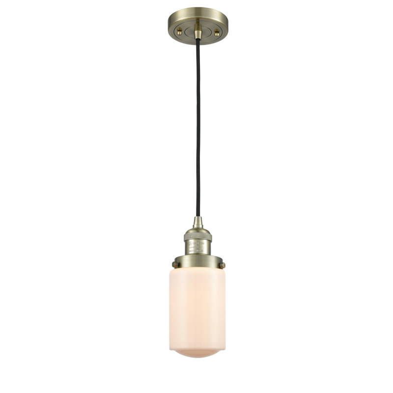Luminaire suspendu 1 lumières scolaire single Saroyan, Blanc mat, Laiton antique, Ampoule non incluse
