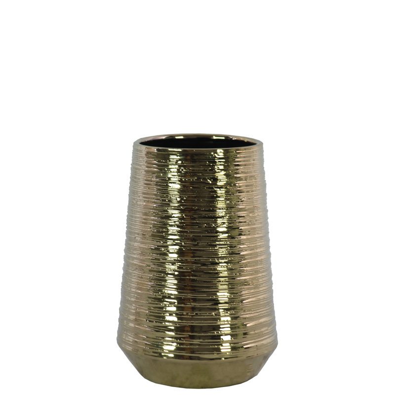 Vase de table ronde en céramique peignée, Or, H 7,5 po x l 5 po x P 5 po