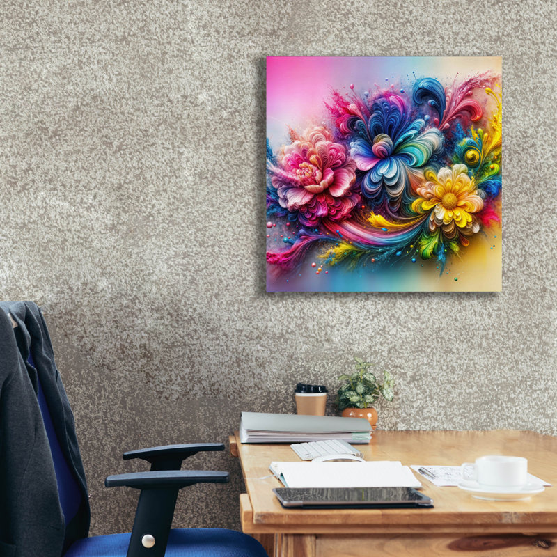  «Flower Paint Splash 3» par Rey Klimt, art mural sur toile, 26 po x 26 po, H 26 po x l 26 po