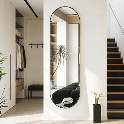 63 X 20 Inch Oval Full-Length Mirror With Rust-Proof Brushed Aluminum Frame, Wall-Mounted For Clear HD Reflection