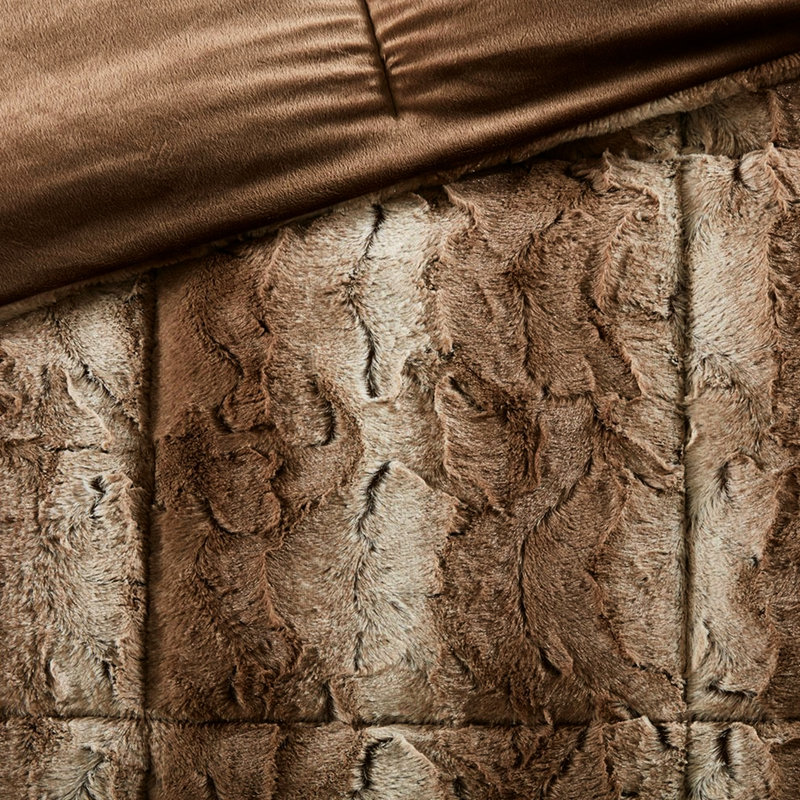 Édredon très grand en fausse fourrure de luxe, brun, 4 pièces, confortable, brun