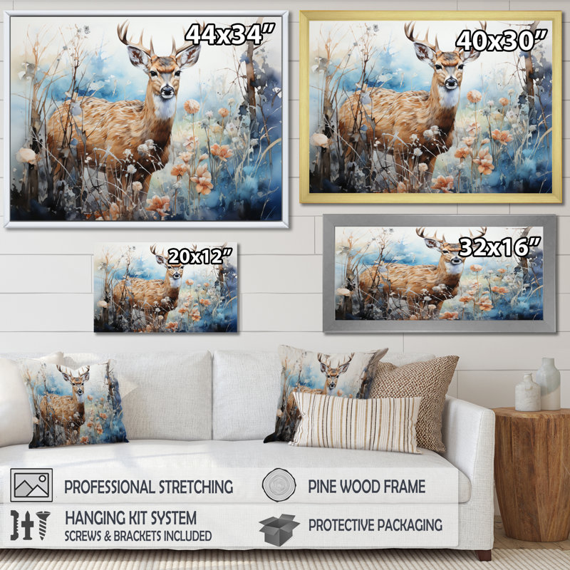 " Deer Winters Embrace I ", Black Single Picture Framed, 34" H x 44" W x 1.5" D