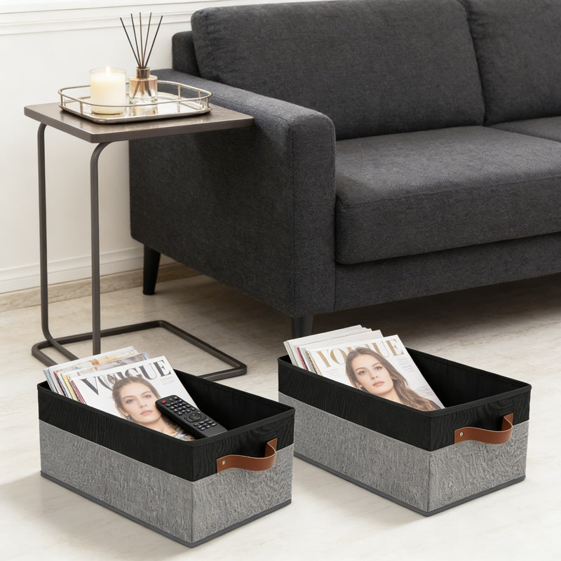Bacs de rangement pliables en tissu avec poignées en cuir, organisateurs de garde-robe de grande capacité et paniers à tablettes pour l'organisation à la maison, boîtes de rangement polyvalentes pour vêtements, jouets et livres