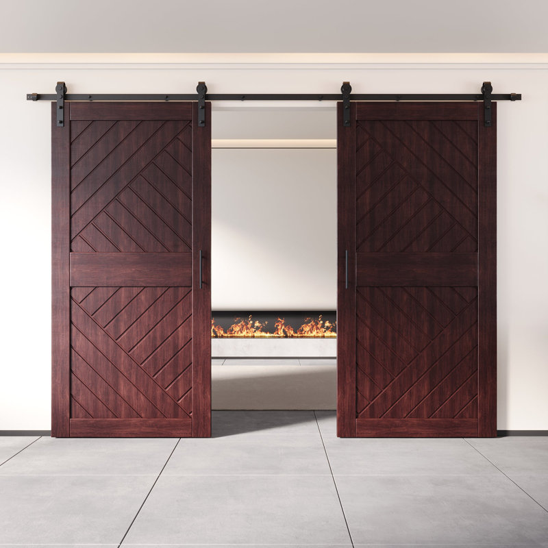 Portes de grange à motif géométrique non assemblé et fini 26 po x 84 po Homacer Red Homacer, 26" x 84"