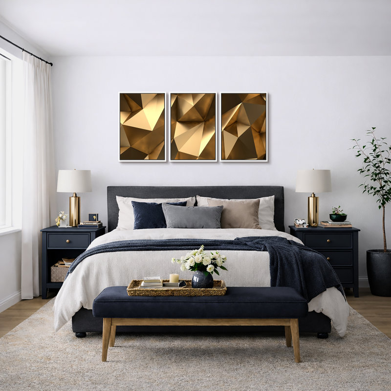 Impression sur toile 3 pièces, H 36 po x l 72 po, Cadre flottant blanc