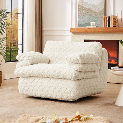 Fauteuil de relaxation ergonomique en velours côtelé blanc à compression totale, pivotant à 360°, conservant la chaleur, avec revêtement en velours côtelé haut de gamme et rotation silencieuse.