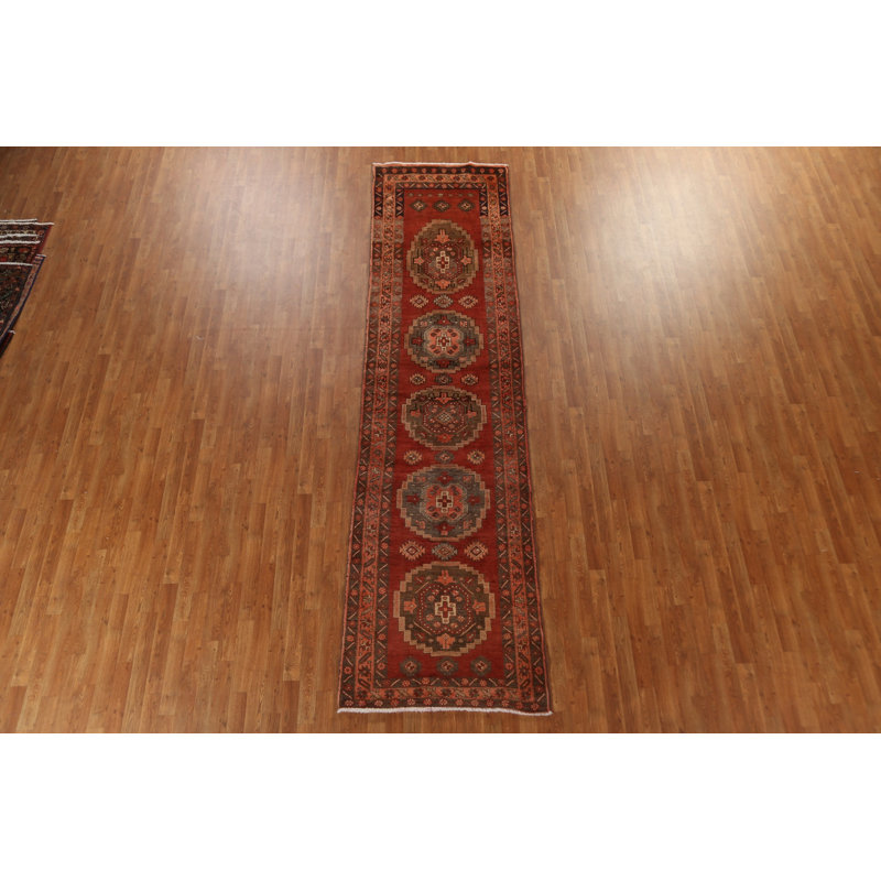 Tapis de couloir motif géométrique perse Ardebil noué à la main 3 x 13