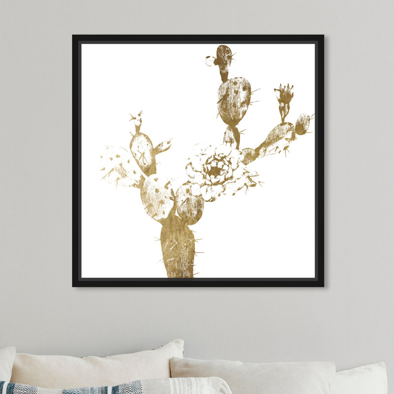 Floral et botanique cactus doré I - reproduction d'art, H 40 po x l 40 po x P 1,5 po, Encadrement doré