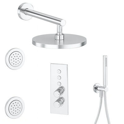 LineaBox Vertical Square 3-Way Diverter Shower System with 8-Inch Rain Shower Head, Two Body Sprays and Wall Mounted Hand Shower, Valve Included