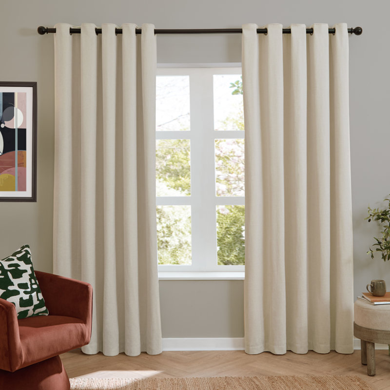 Soft Chenille Blackout Eyelet Curtains, 168cm Width x 229cm Drop, Cream