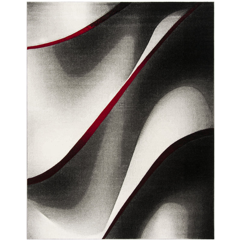 Tapis gris / rouge à motif abstrait Vilica, Rectangle 8 pi x 10 pi