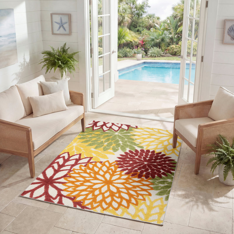 Geib Performance Floral Indoor / Outdoor Rug, Rectangle 3' x 5'