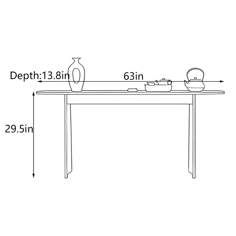 Table d'entrée en bois de frêne massif de style Wabi-Sabi, H 29,5 po x l 63 po x P 13,8 po