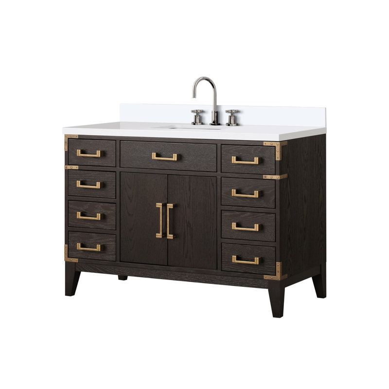 Ensemble de meuble-lavabo simple 48 po x P 22 po Laurel, Chêne blanc, Quartz blanc