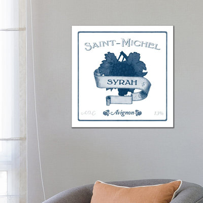 Indigo Wine Labels VI 1 Piece Wrapped Canvas Wall Art