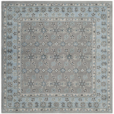 Tapis gris / bleu en laine / viscose / coton touffeté à la main Blassingame