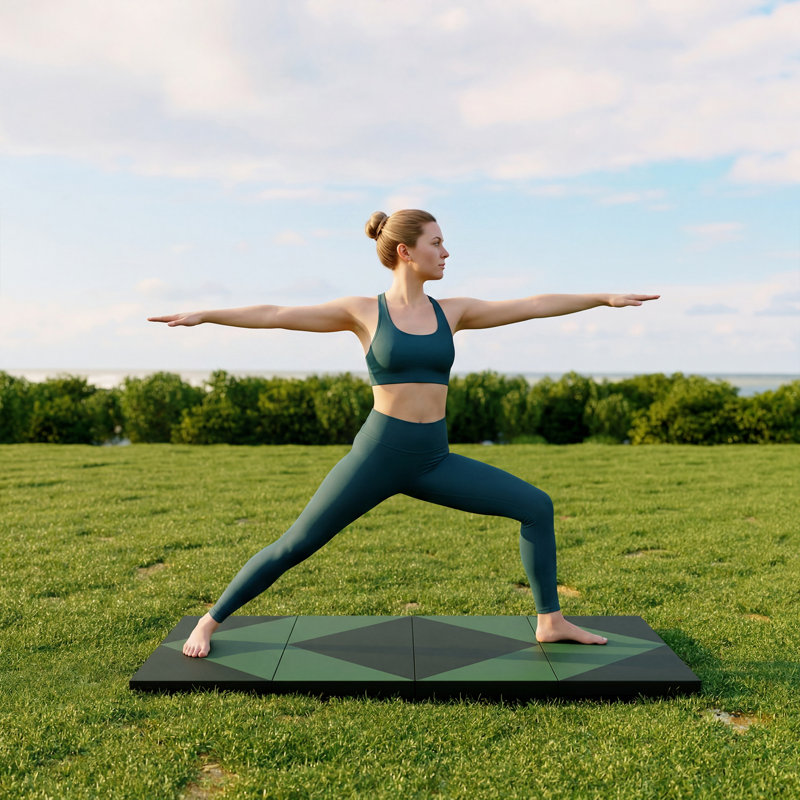 Tapis de gymnastique épais multicolore 3 pi x 6 pi x 2 po Polar Aurora, tapis d'exercice pliant, tapis de yoga extensible (vert + noir)