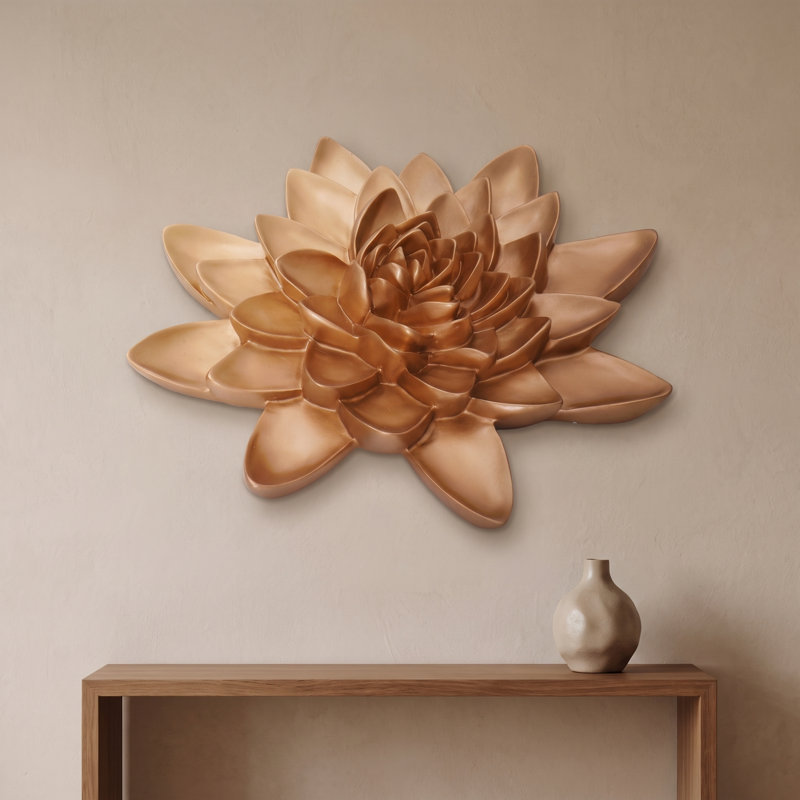  Handcrafted 3D Lotus Wall Decor on Resin – Traditional Floral Sculpture Art for Living Room, Bedroom, Hotel, and Cafe
