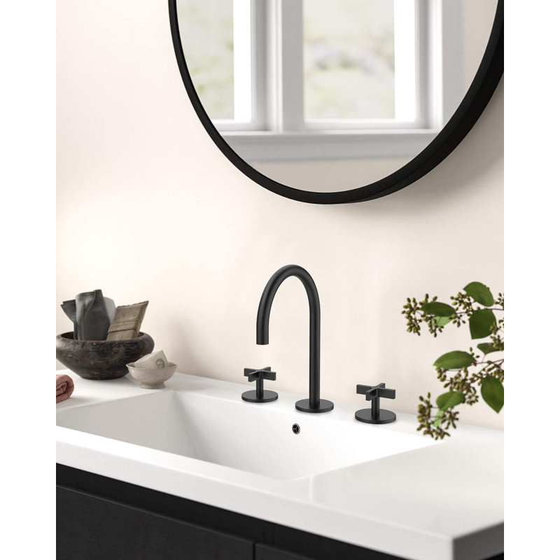 Widespread 2-handle Bathroom Faucet with Drain Assembly, Matte Black