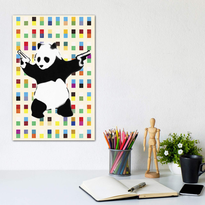 Panda with Guns Bright Dots - Painting Print on Canvas, 20.32 cm H x 30.48 cm W, No Frame