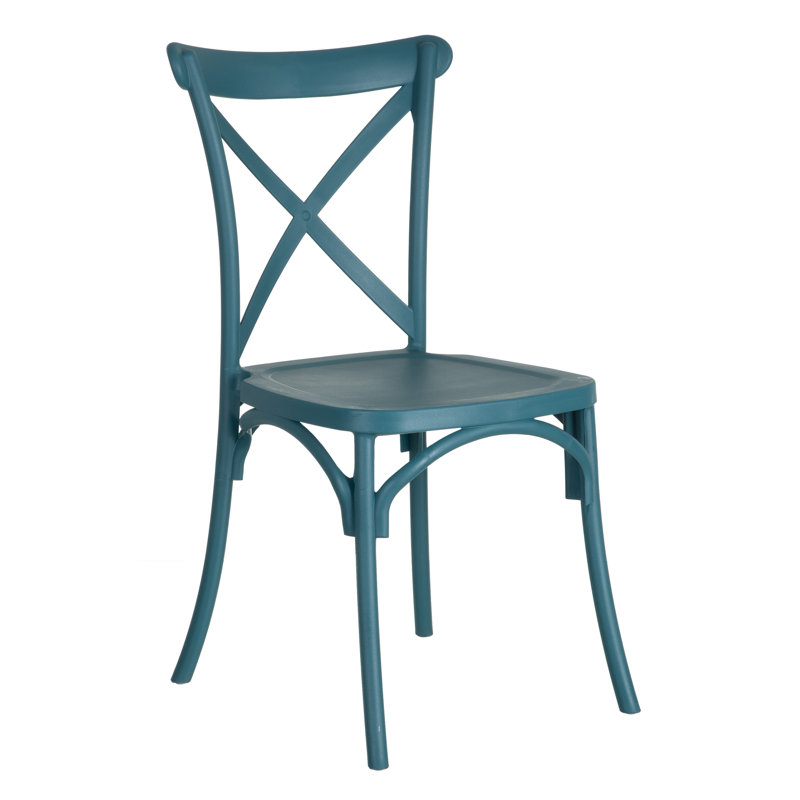 Vartkes 46cm H Cross Back Stacking Side Chair, Blue