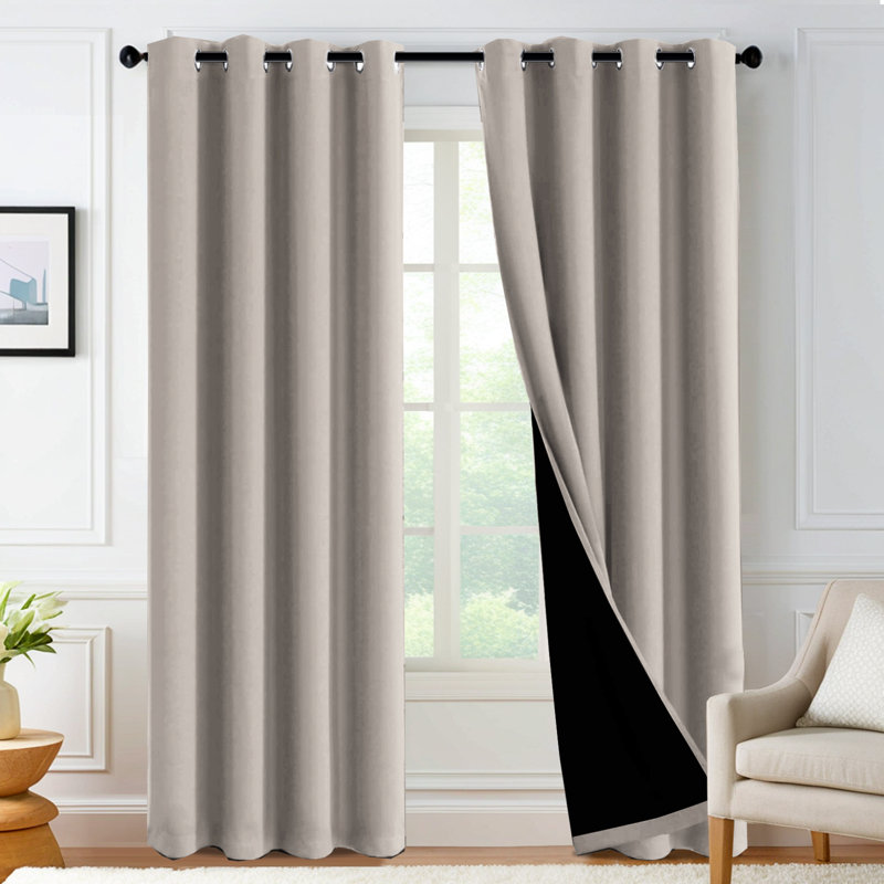 100% Blackout Curtains for Bedroom Thermal Insulated Full Blackout Curtains for Living Room Energy Efficiency Window Draperies with Black Liners 1 Panel