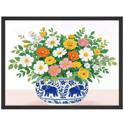Floral Vase Framed Wall Art Prints - Bright flowers in blue vase, for living room