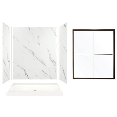 Ensemble de douche rectangulaire sans cadre l 60 po x h 72 po avec barre à serviette et base incluse