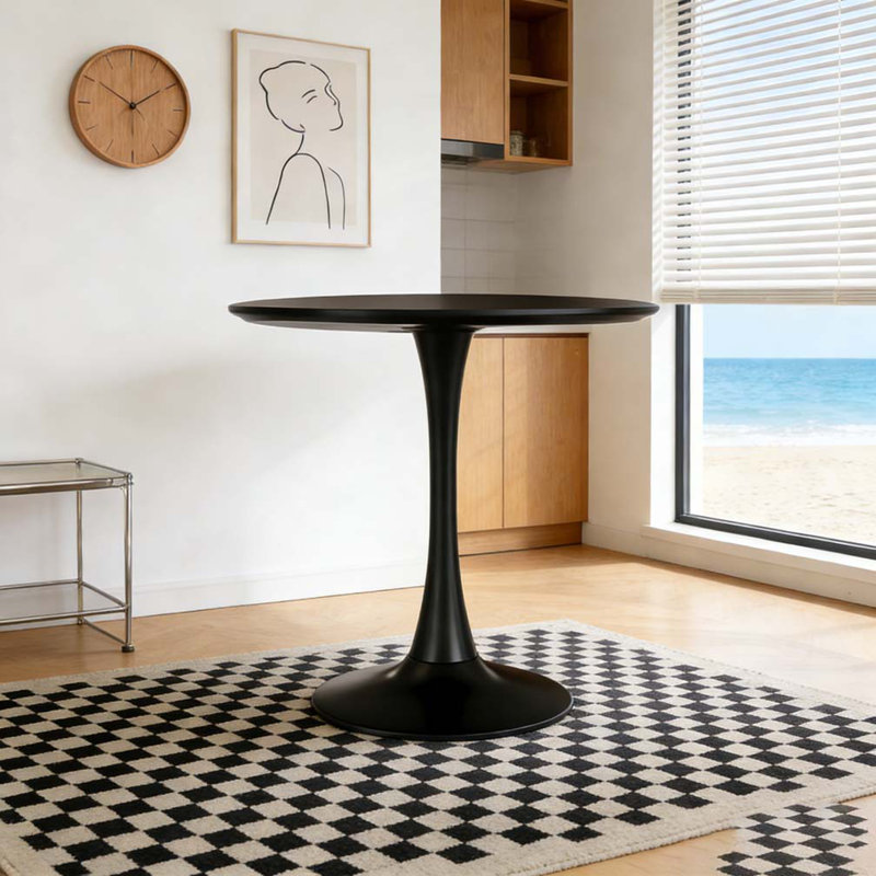 Modern Round Dining Table, Black