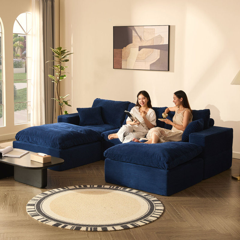 Corduroy Sofa, Navy, 268cm-3U