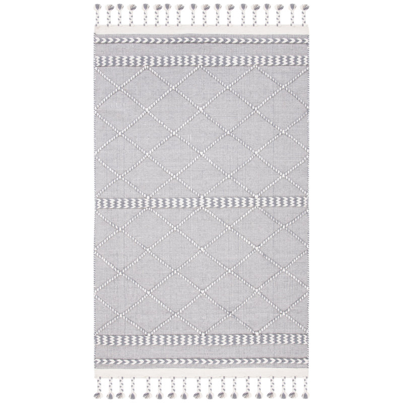 Casablanca Hand Loomed Wool/Cotton Geometric Rug in Light Gray, Rectangle 5' x 8'