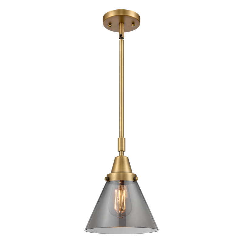 Luminaire suspendu conique 1 lumière Ashwath, H 44,12 po x l 8 po x P 8 po, Plaqué couleur fumée, Laiton brossé
