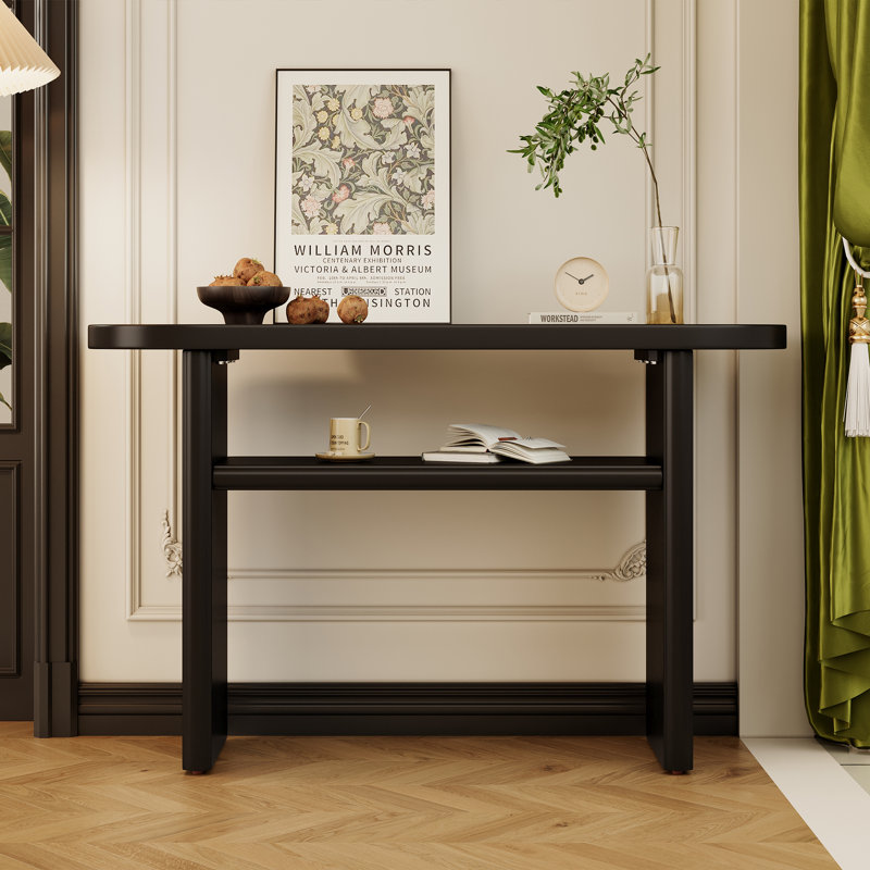  Minimalist Console Table with Rounded Edges and Sturdy Shelf, Blending Elegance and Durability for Any Space, Gray Wash