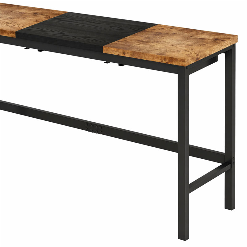 Table de salle à manger de cuisine moderne, table de pub, ensemble de table de salle à manger longue avec 3 tabourets, tabouret suspendu pratique, naturel et noir,