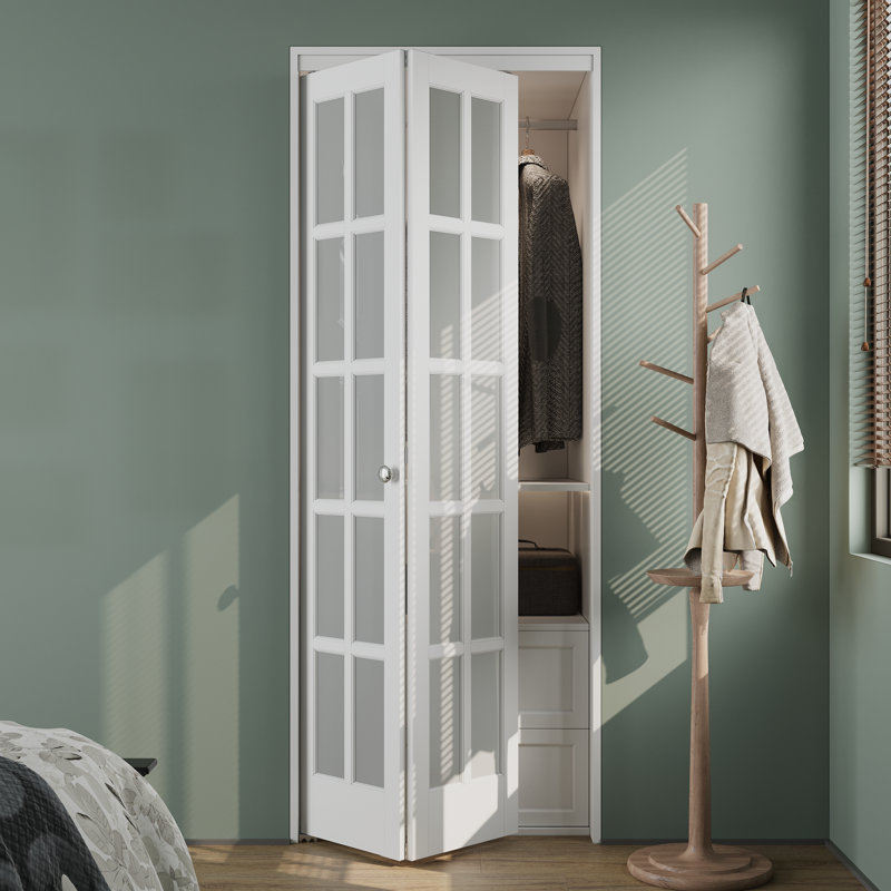Porte pliante en verre givré à finition française avec trousse de quincaillerie, 30 po x 80 po