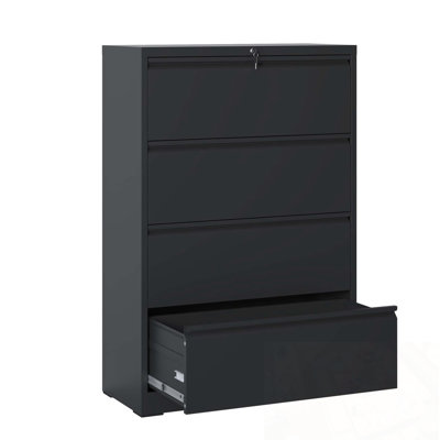 Wide Metal File Cabinet with 4 Drawers and Lock