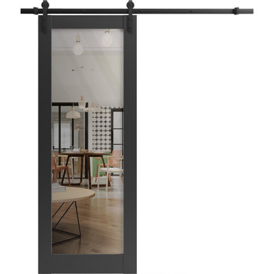 Porte de grange robuste | Verre transparent Lucia | Ensemble de quincaillerie lourde pour cintres de rail | Portes intérieures solides