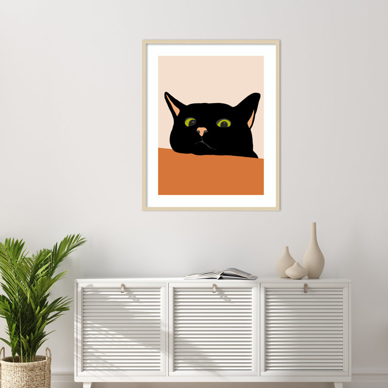 «The Curious Cat» par Uma Gokhale, impression sur bois encadrée, H 41 po x l 33 po