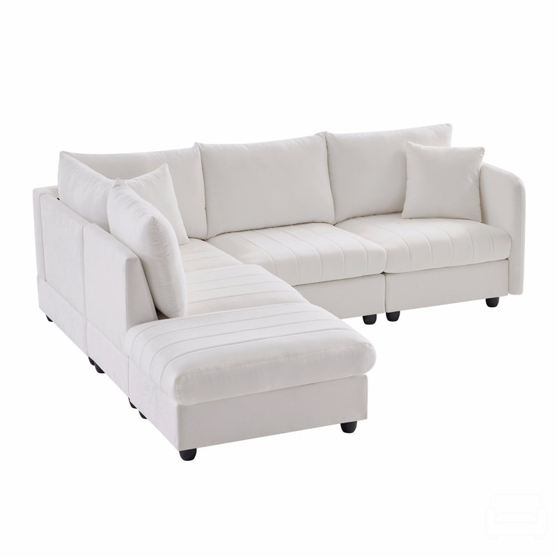 Emmilee Sectional, White Fabric