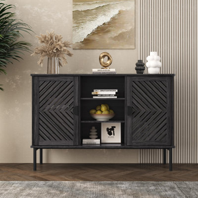 Buffet 47,24 ", crédence de rangement à découpes à chevrons avec tablettes réglables, armoire d'appoint multifonctionnelle pour vestibule, salle à manger, console de salon