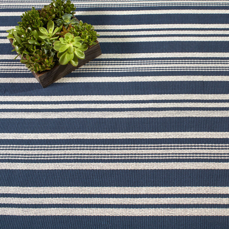 Irving Stripe Navy Handwoven Cotton Rug, Rectangle 8'6" x 11'6"