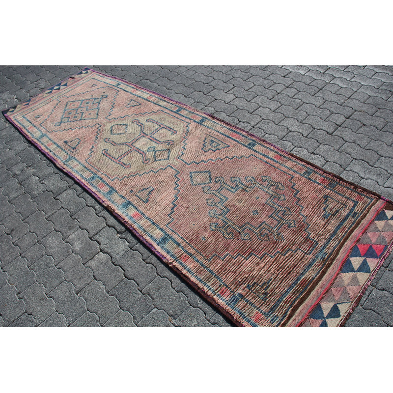 Vintage Distressed Anatolian Runner Rug with Geometric Design for Bohemian Home Decor