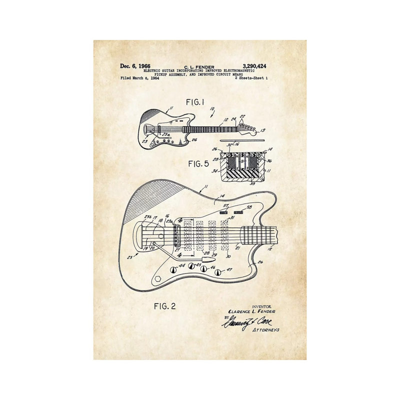 Fender Guitar (1966) by Patent77 - Wrapped Canvas Print, 66.04 cm H x 45.72 cm W x 3.175 cm D