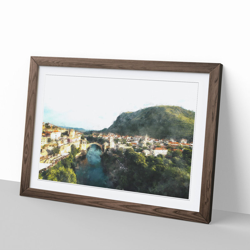 Skyline of Mostar - Picture Frame Graphic Art, 48cm H x 65cm W x 2cm D, Walnut Framed
