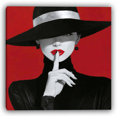 Silence in Red I - Mysterious Woman in Red Canvas Art