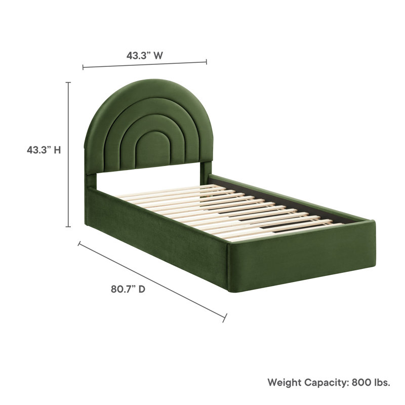 Solana Arched Performance Velvet Platform Bed, Moss Green, Twin