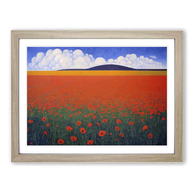 Captivating Poppy Field Flowers - Framed Print, Oak, 46cm H x 64cm W x 2cm D