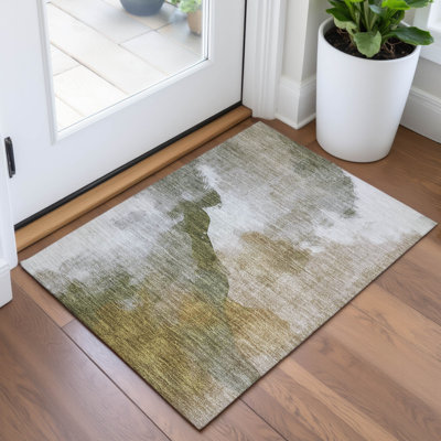 Machine Washable Indoor/Outdoor Xhevrie Green Rug