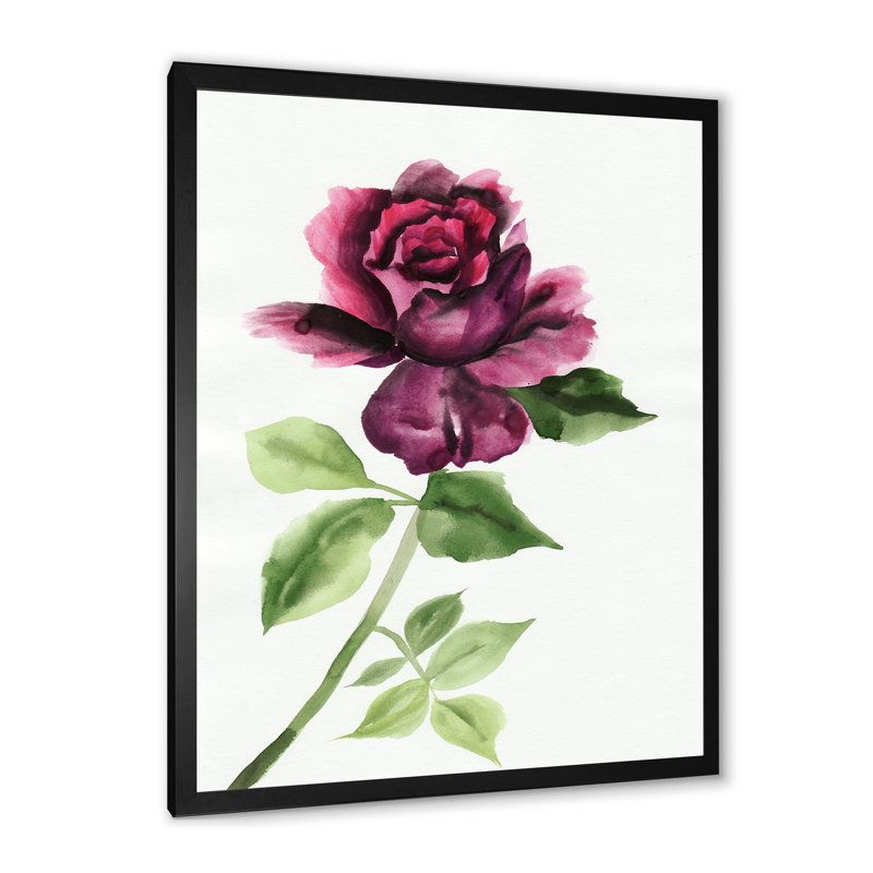 Rose rouge avec bourgeons - Art mural sur toile traditionnel, Toile avec cadre noir, H 12 po x l 20 po x P 1 po